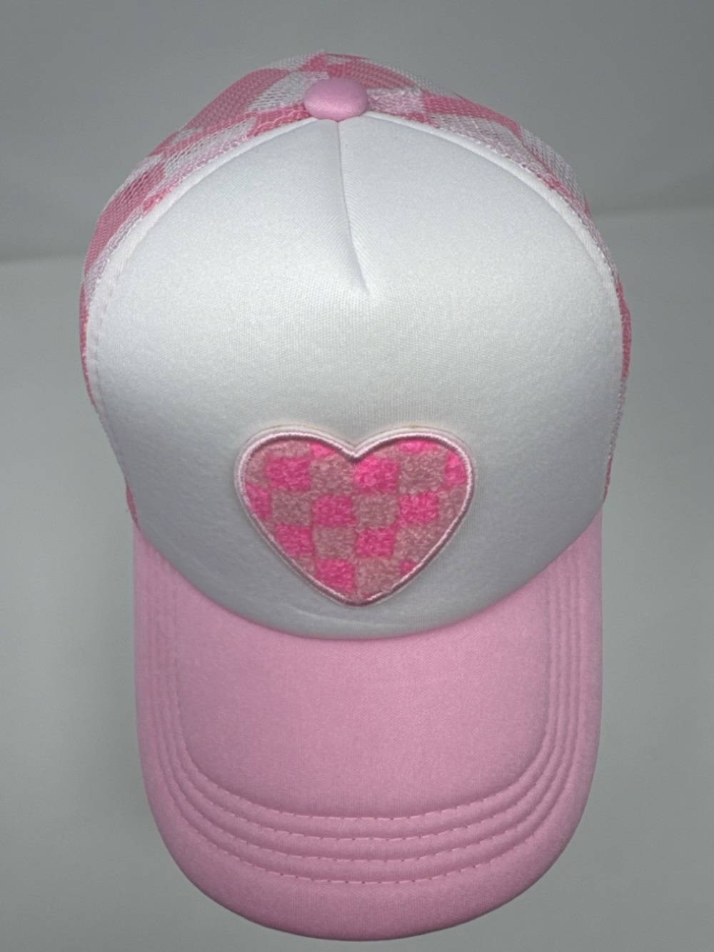 Pink Checkered Heart Trucker Hat Snapback NWOT
